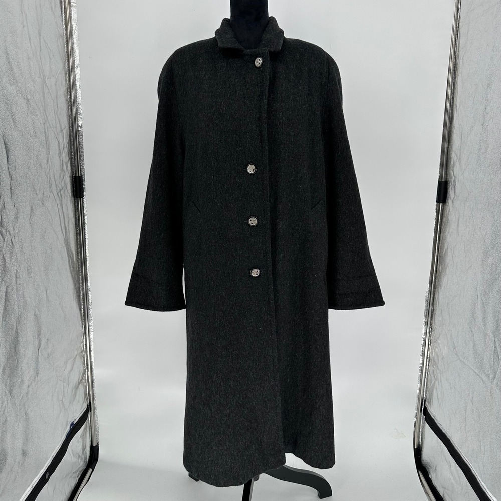 Vintage Jofeld Grey‎ Wool Blend Button Up Maxi Long Coat Classic Chic Women's 14